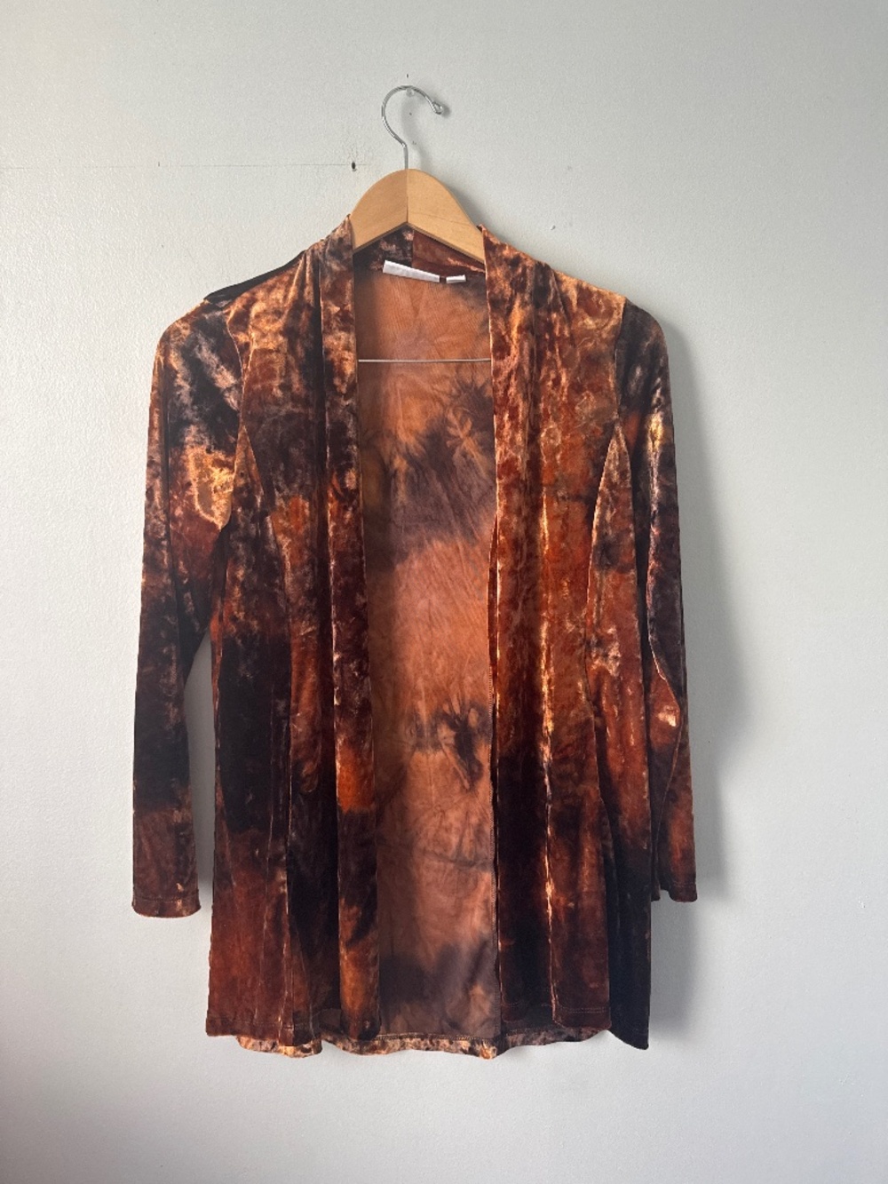 Susan Graver crushed velvet open front cardigan